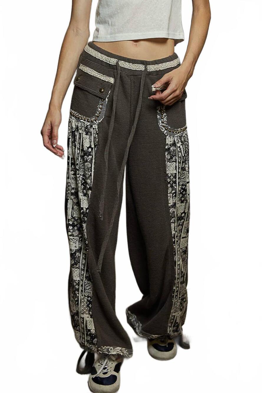 NEW POL wide leg thermal pants in charcoal